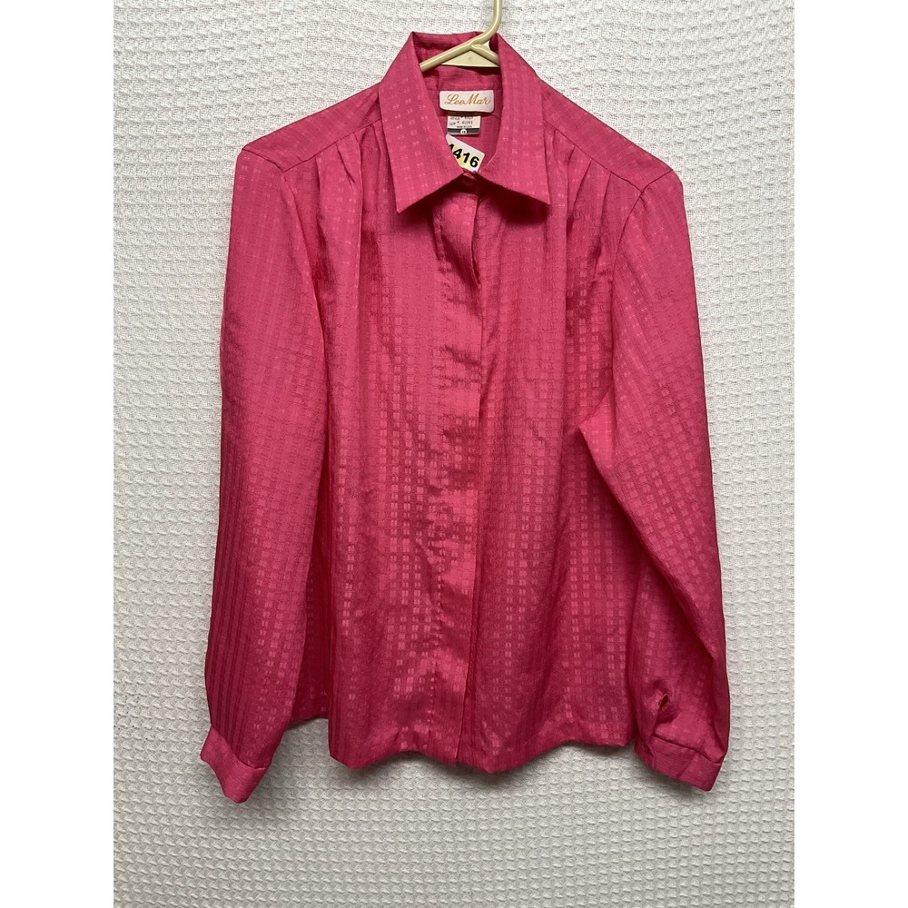 Vintage Lee Mar Pageant Pink Secretary Blouse‎ Womens 12  USA 80s Barbiecore